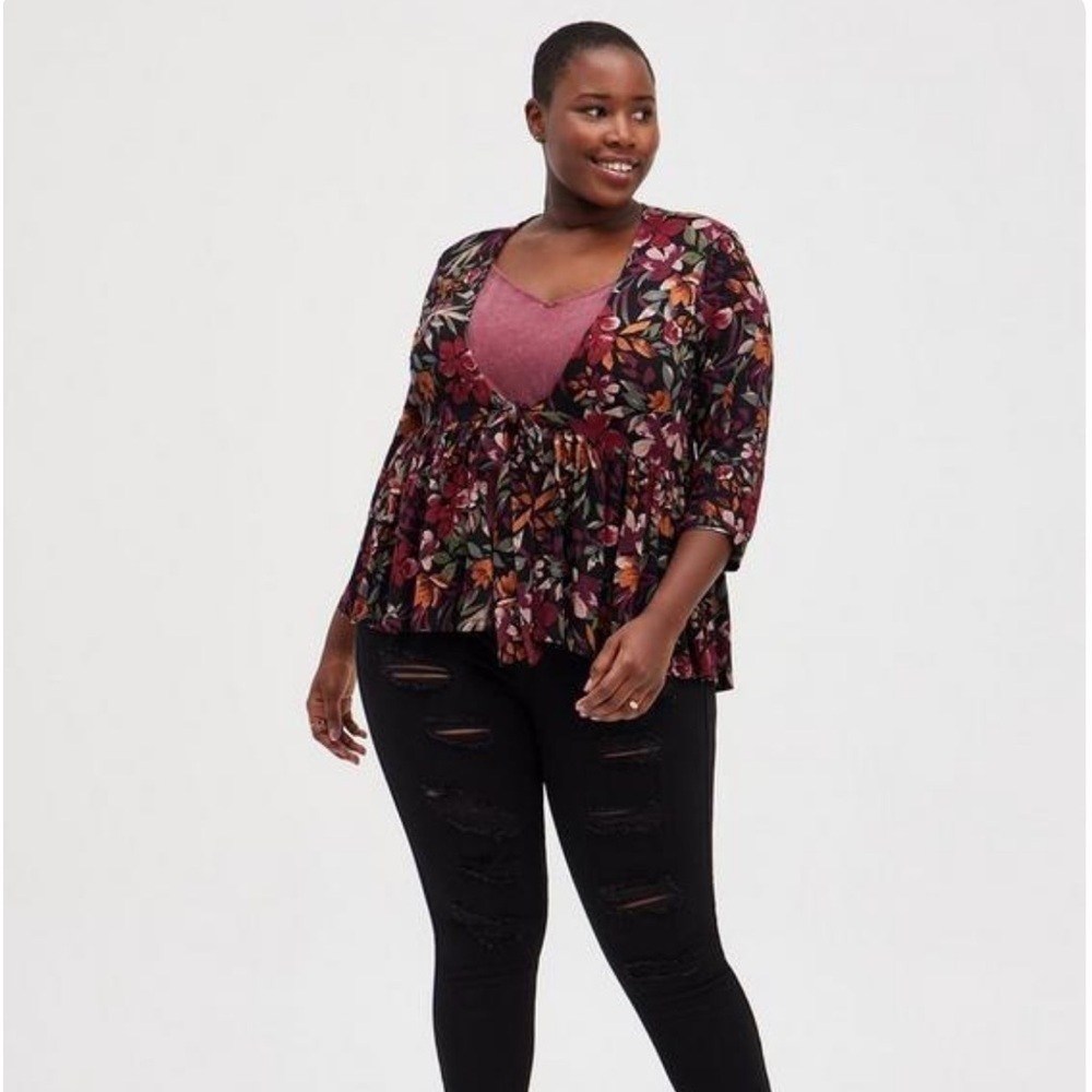 Torrid Knit Floral Baby Doll Jacket - Size 3X